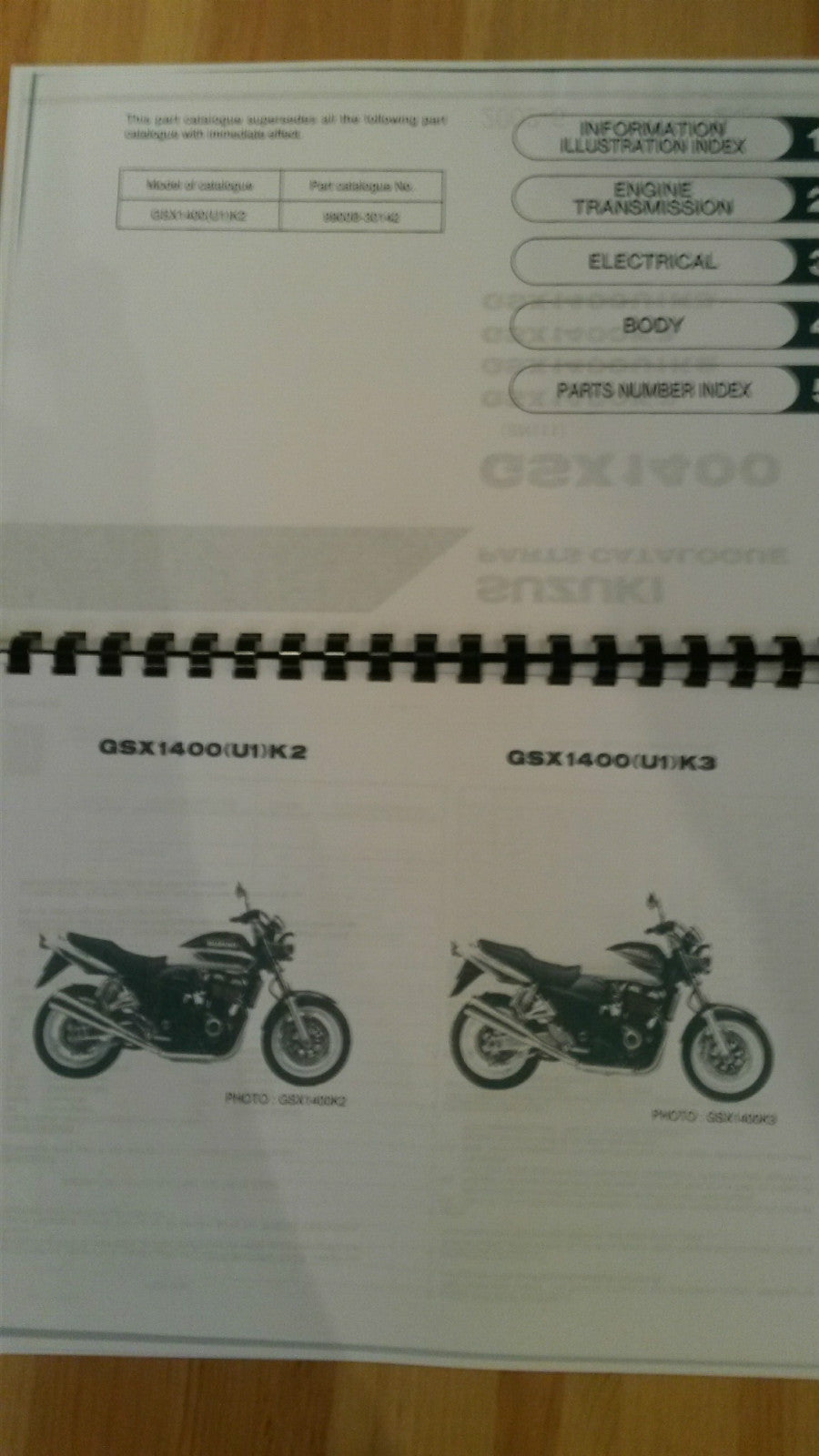 SUZUKI GSX1400 PARTS MANUAL K2 K3 MODELS REPRINTED COMB BOUND
