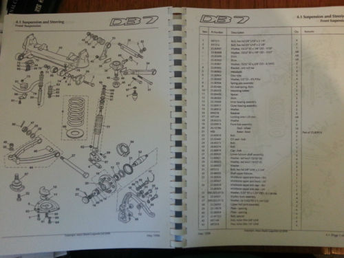 ASTON MARTIN DB7 ( FROM VIN 101019) 97 - 99 PARTS MANUAL REPRINTED COMB BOUND