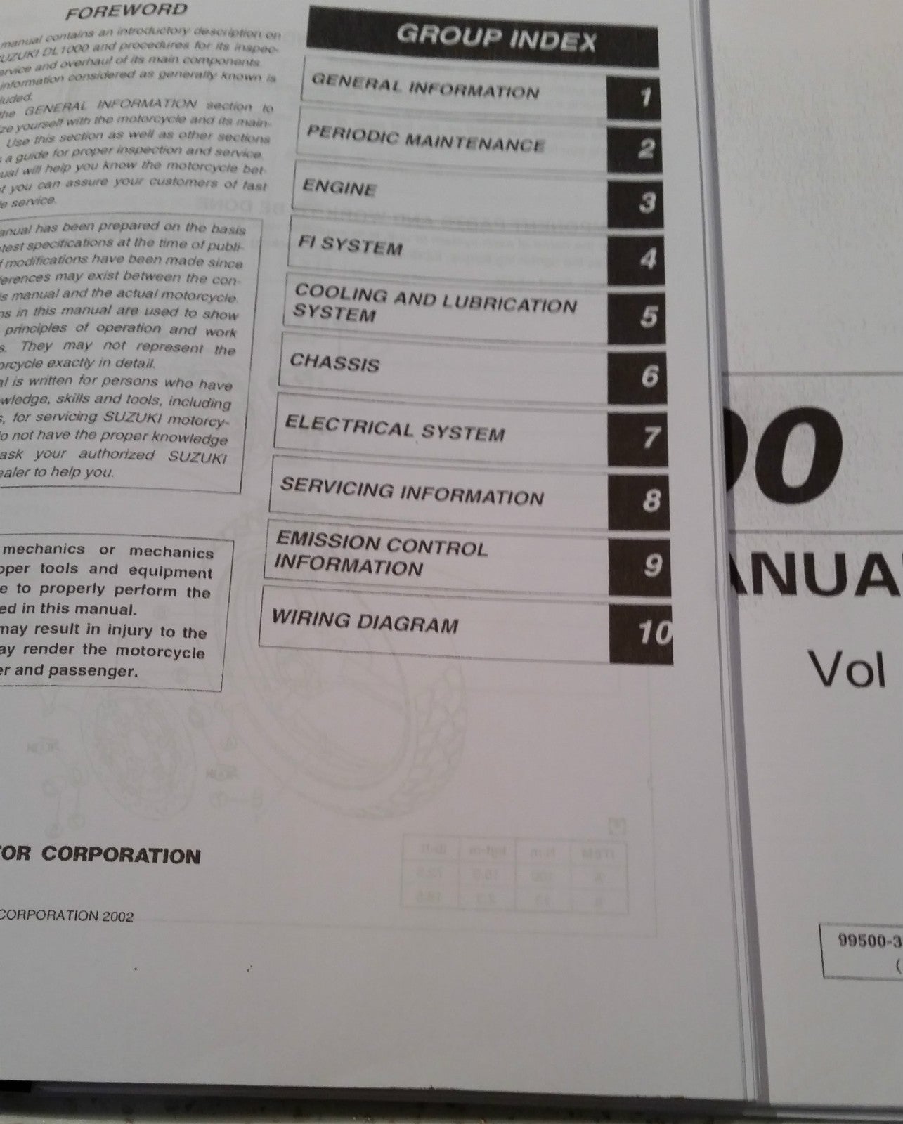 SUZUKI DL1000 WORKSHOP SERVICE MANUAL 2002 REPRINTED COMB BOUND 451 PAGES