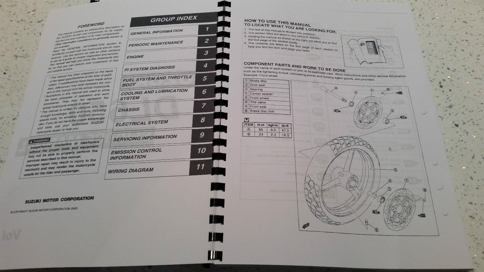 SUZUKI DL650 WORKSHOP SERVICE MANUAL K4 2004 REPRINTED COMB BOUND