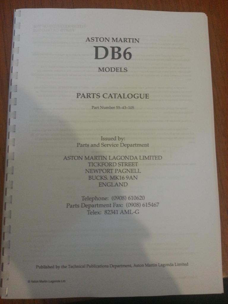 ASTON MARTIN DB6 PARTS MANUAL REPRINTED A4 COMB BOUND
