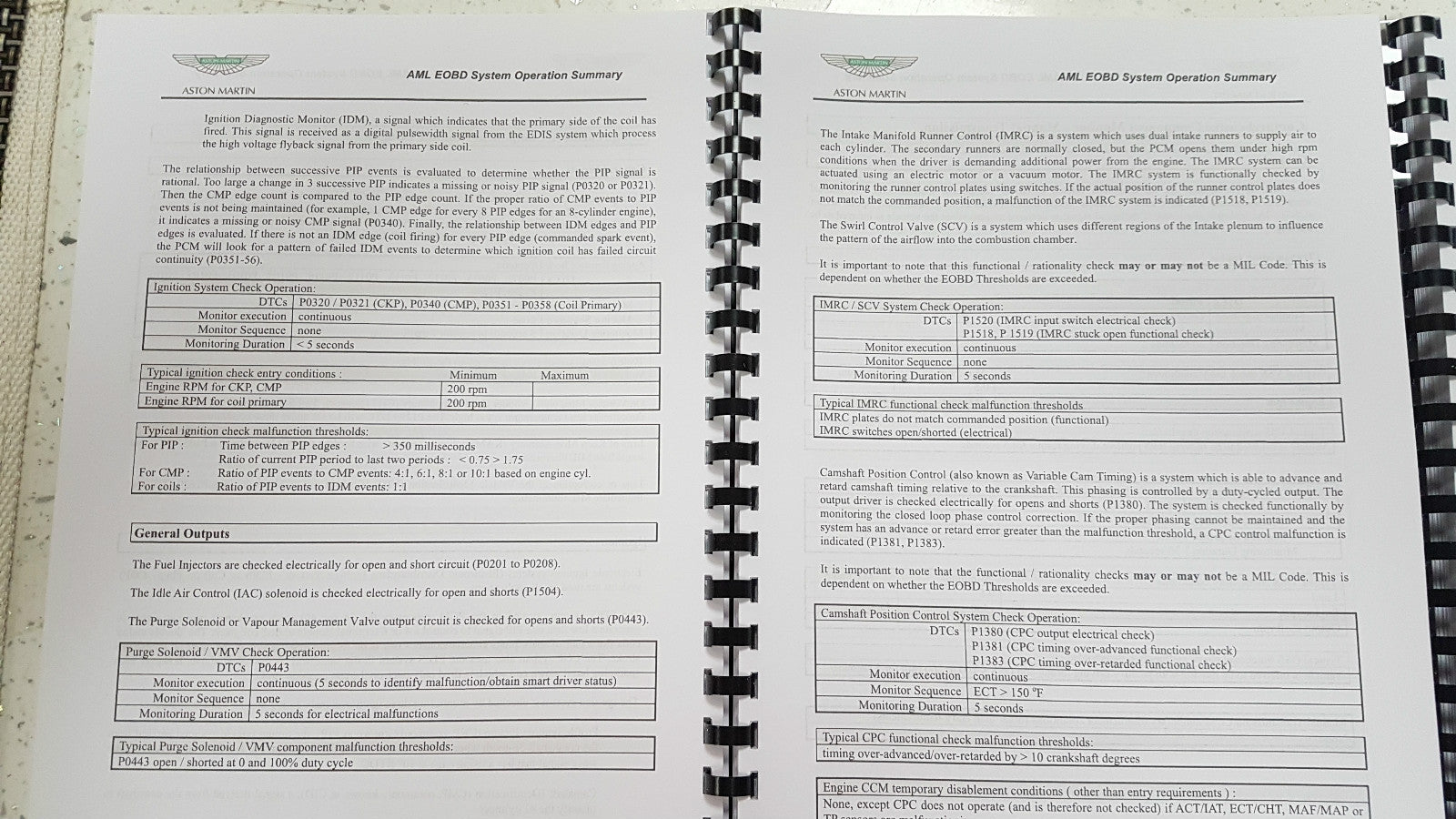 ASTON MARTIN DB9 2010 EOBD SUMMARY DOCUMENTATION & OBD SYSTEM OPERATION