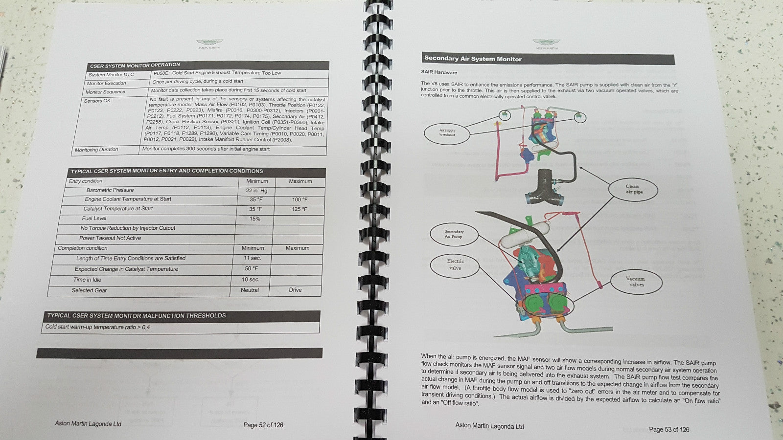 ASTON MARTIN DB9 2010 EOBD SUMMARY DOCUMENTATION & OBD SYSTEM OPERATION