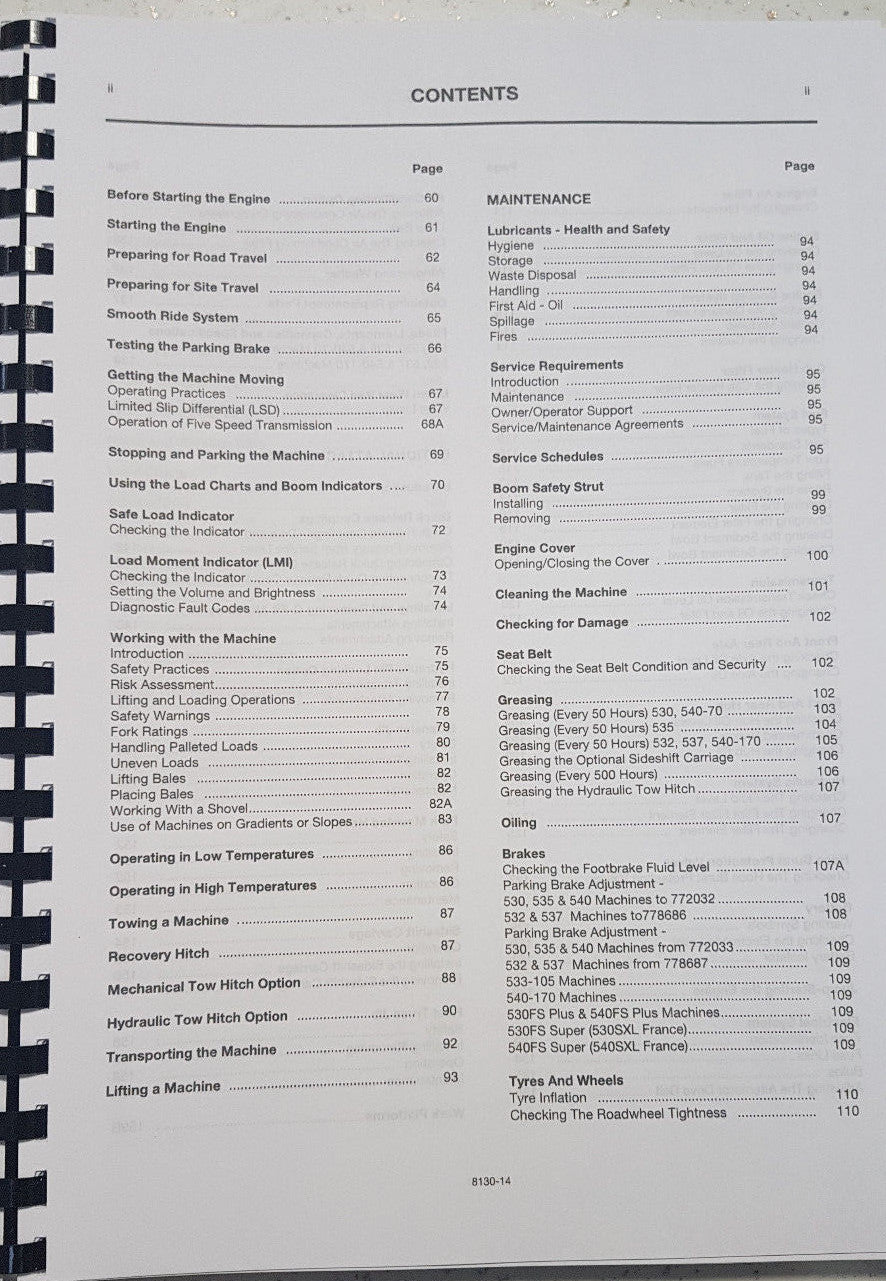 JCB 530 532 533 535 537 540 OPERATOR MANUAL REPRINTED COMB BOUND