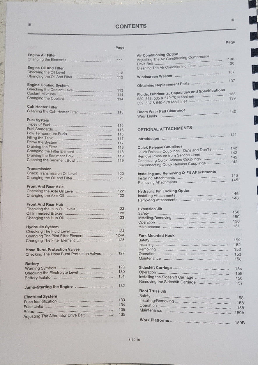 JCB 530 532 533 535 537 540 OPERATOR MANUAL REPRINTED COMB BOUND