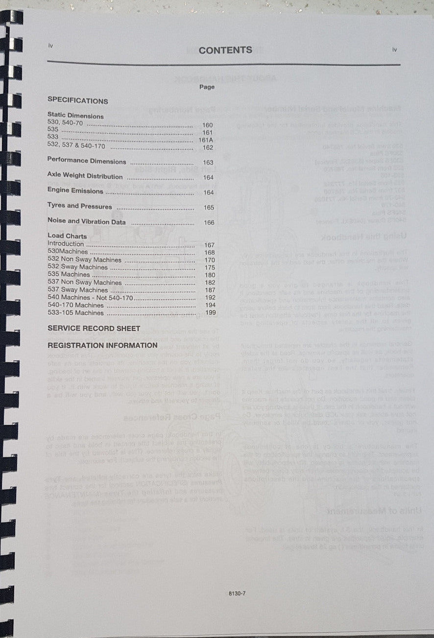 JCB 530 532 533 535 537 540 OPERATOR MANUAL REPRINTED COMB BOUND