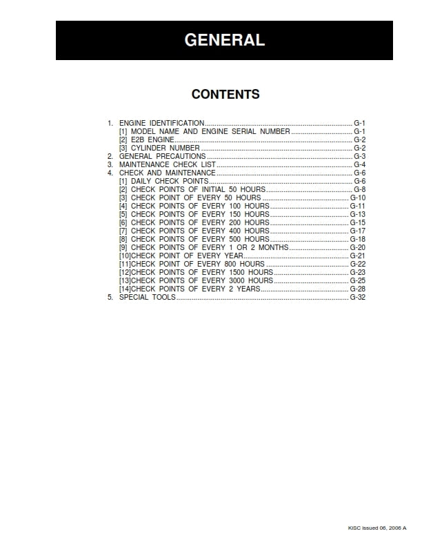 KUBOTA 03-E2B DIESEL ENGINE WORKSHOP MANUAL JUNE 2006 EDITION REPRINTED