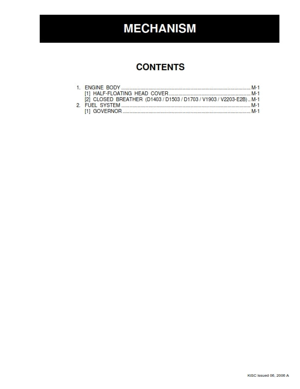 KUBOTA 03-E2B DIESEL ENGINE WORKSHOP MANUAL JUNE 2006 EDITION REPRINTED