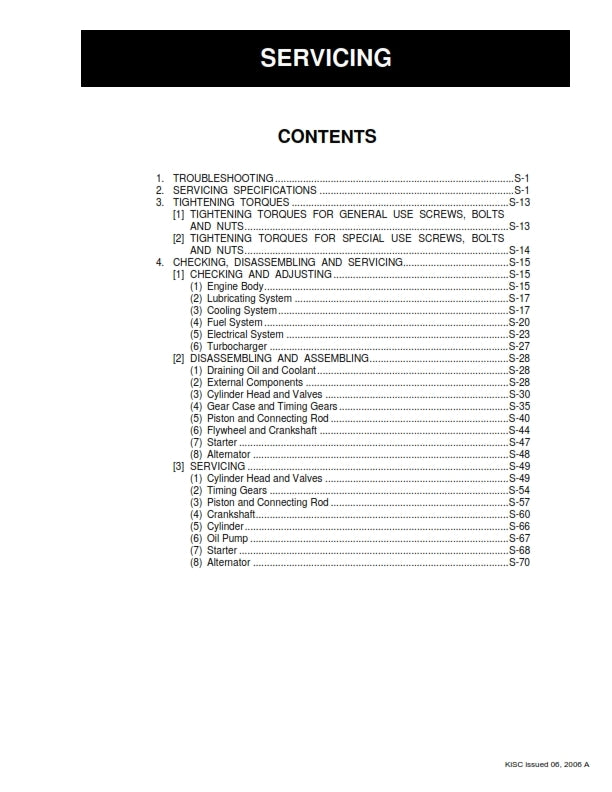 KUBOTA 03-E2B DIESEL ENGINE WORKSHOP MANUAL JUNE 2006 EDITION REPRINTED