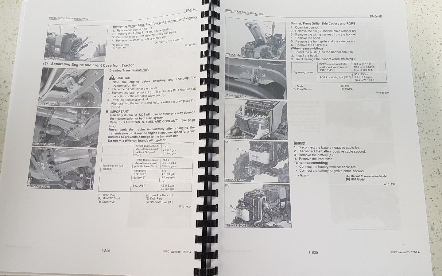KUBOTA TRACTOR B1830 B2230 B2500 B3030 WORKSHOP MANUAL 2007 EDITION REPRINTED