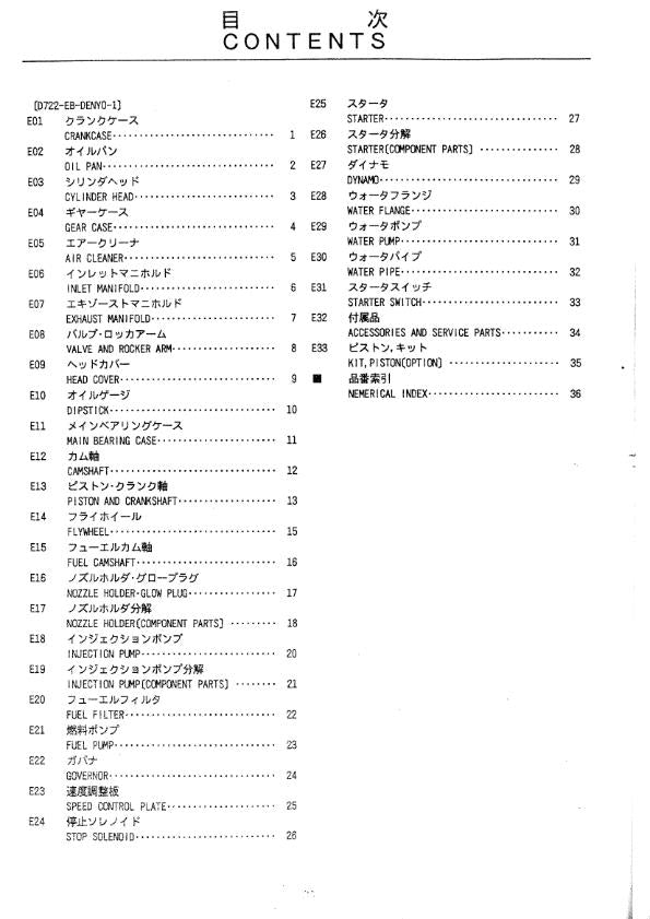 KUBOTA DIESEL ENGINE D722 EB DENYO 1 PARTS MANUAL REPRINTED COMB BOUND