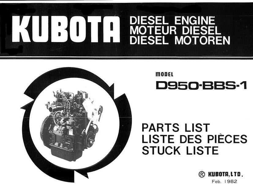 KUBOTA D950 BBS 1 PARTS MANUAL REPRINTED COMB BOUND