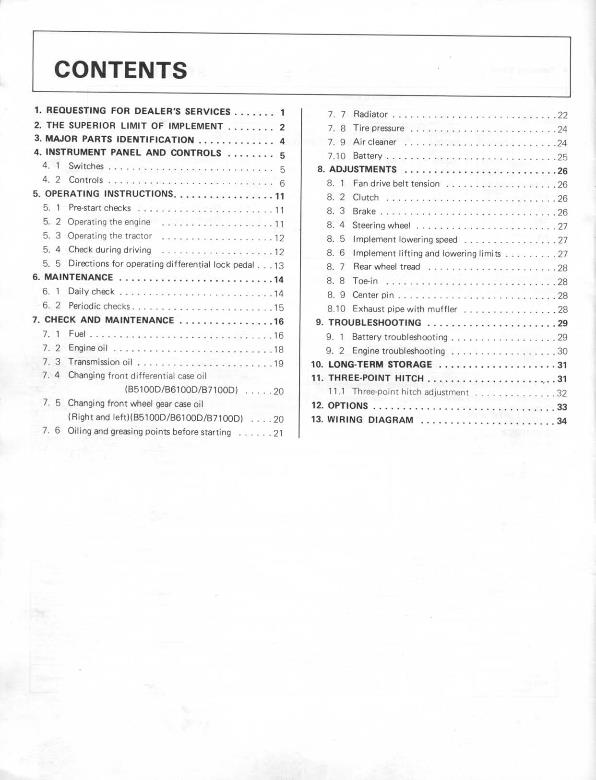 KUBOTA TRACTOR B5100D & E B6100D & E B7100D OPERATORS MANUAL REPRINT COMB BOUND