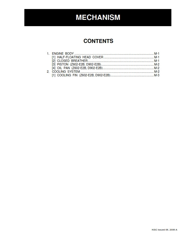 KUBOTA SM-E2B SERIES Z482 Z602 Z662 D722 D782 D902 WORKSHOP MANUAL 2006
