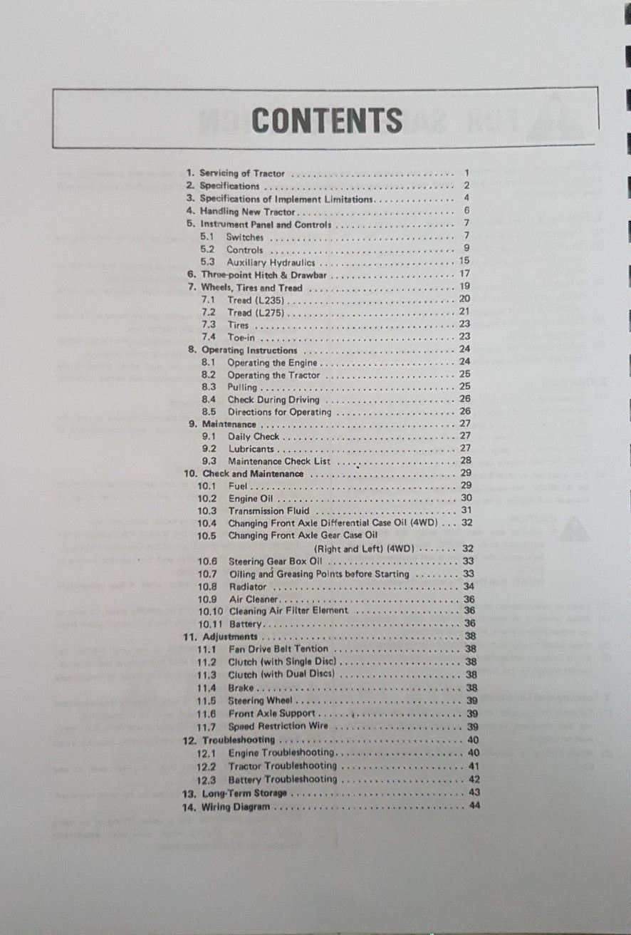 KUBOTA TRACTOR L235 L275 OPERATORS MANUAL REPRINT COMB BOUND