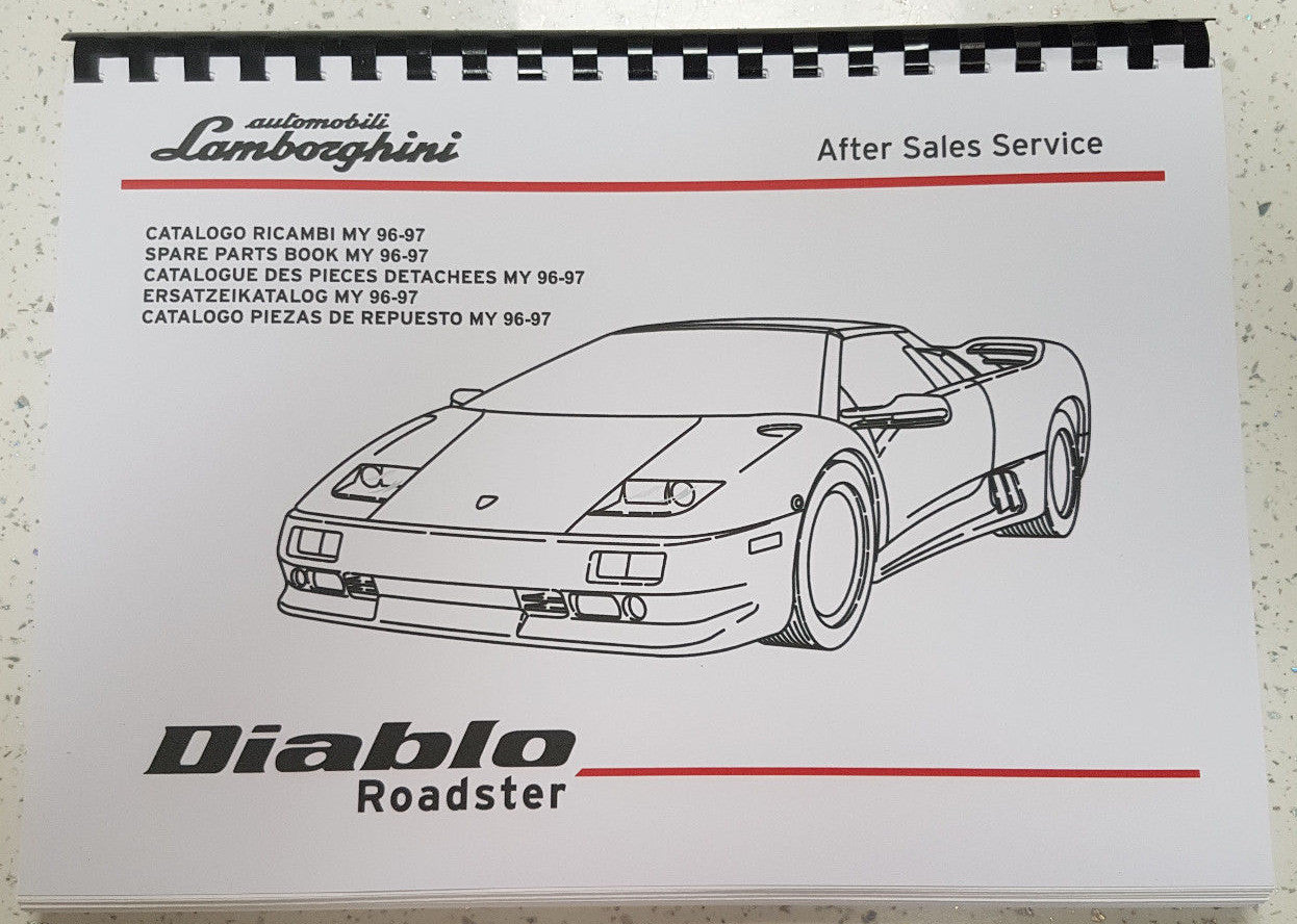 LAMBORGHINI DIABLO ROADSTER PARTS MANUAL 1996 - 1997 REPRINTED COMB BOUND