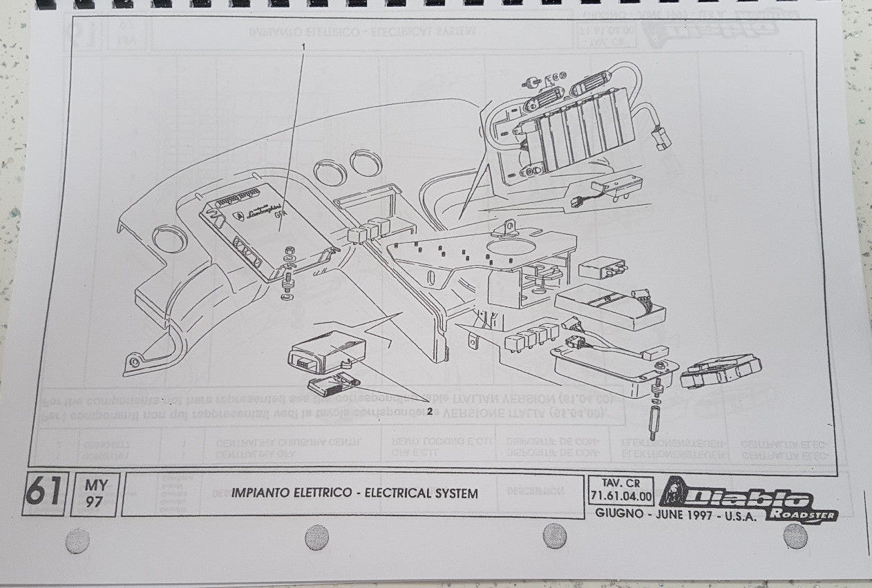 LAMBORGHINI DIABLO ROADSTER PARTS MANUAL 1996 - 1997 REPRINTED COMB BOUND