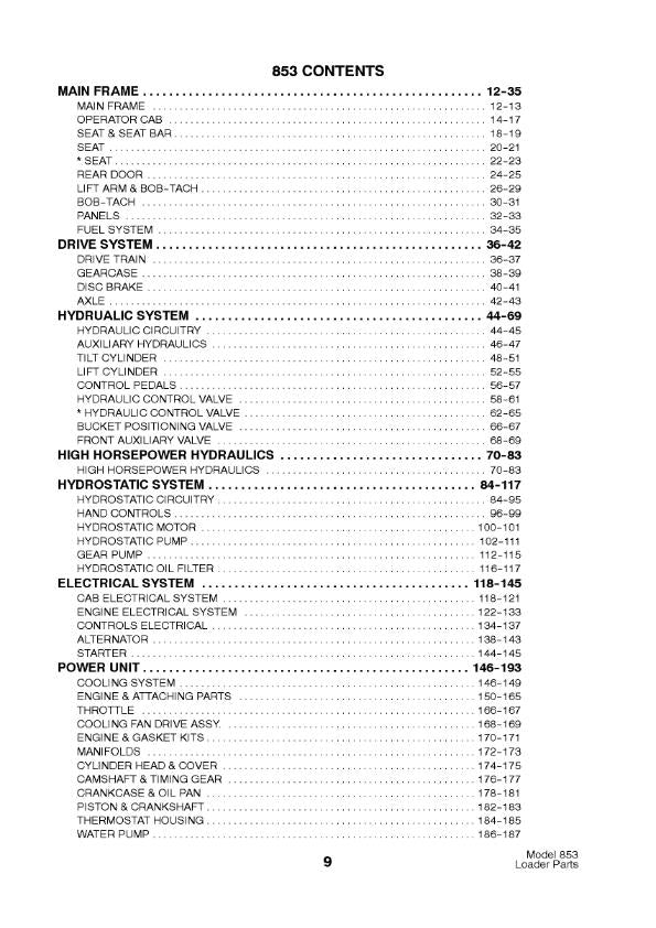 BOBCAT 853 PARTS MANUAL REPRINTED COMB BOUND