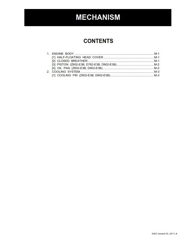 KUBOTA SM-E3B DIESEL ENGINE WORKSHOP MANUAL MARCH 2011 EDITION REPRINT