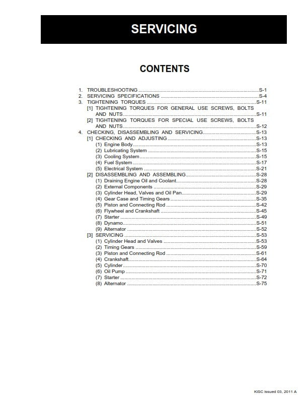 KUBOTA SM-E3B DIESEL ENGINE WORKSHOP MANUAL MARCH 2011 EDITION REPRINT