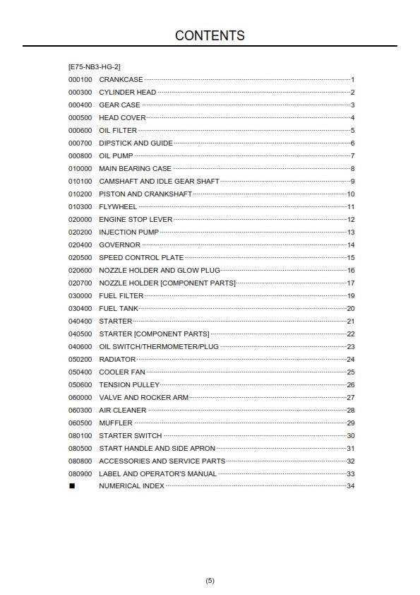 KUBOTA E75-NB3-HG-2 DIESEL ENGINE ILLUSTRATED PARTS MANUAL REPRINTED COMB BOUND