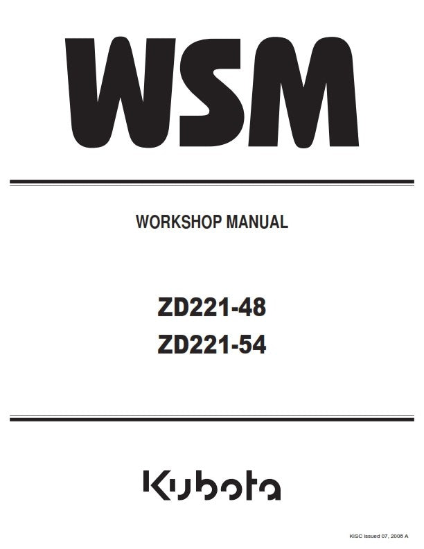 KUBOTA ZD221-48 ZD221-54 WORKSHOP MANUAL REPRINTED COMB BOUND