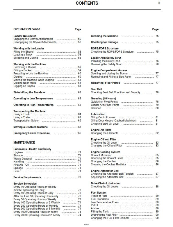JCB 1CX OPERATOR MANUAL 9801/4230 SERIAL 751600 TO 752999 & FROM 806000 REPRINT