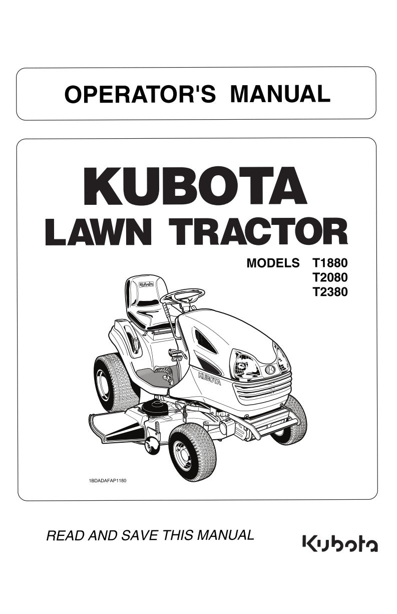 KUBOTA LAWN TRACTOR T1880 T2080 T2380 OPERATOR MANUAL REPRINT COMB BOUND