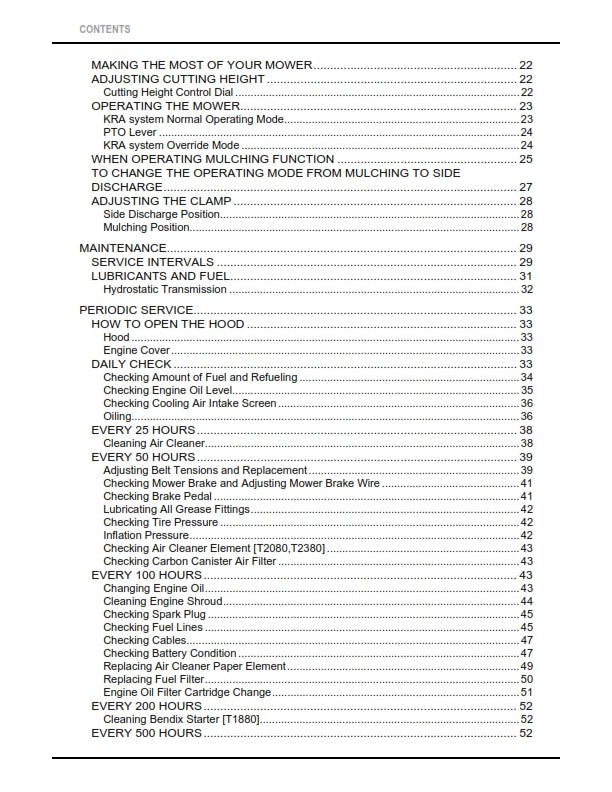 KUBOTA LAWN TRACTOR T1880 T2080 T2380 OPERATOR MANUAL REPRINT COMB BOUND