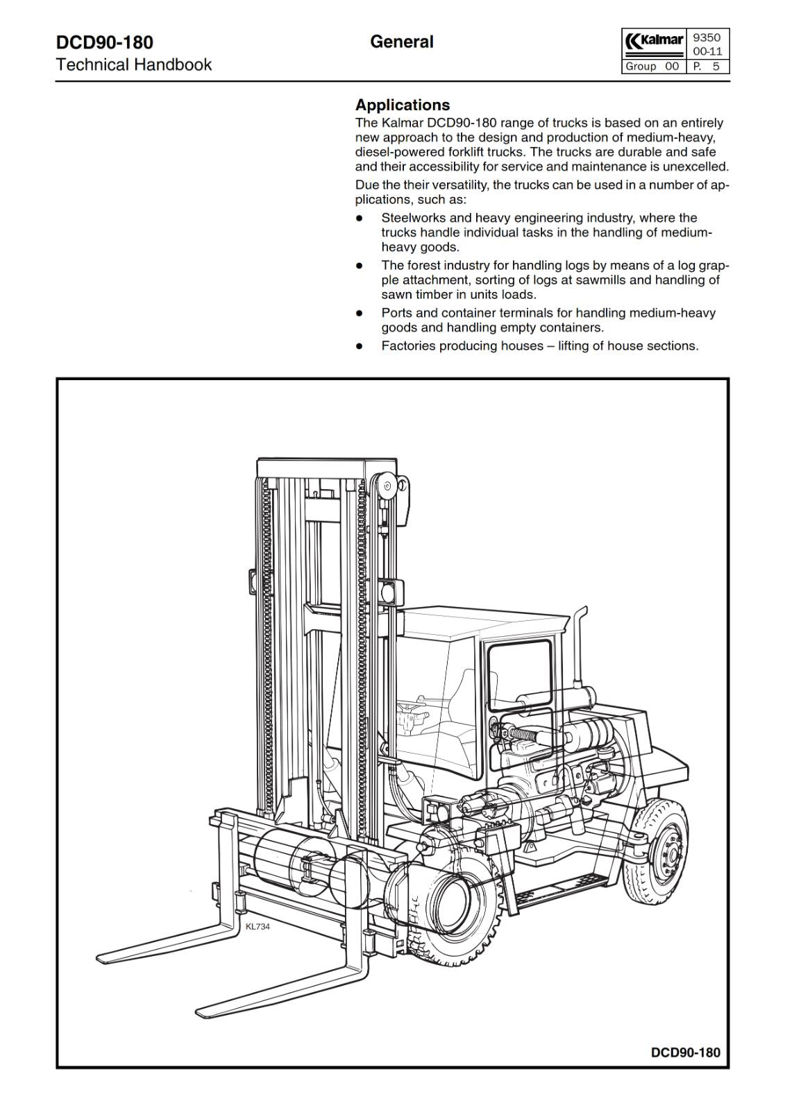 KALMAR DCD90–180 DCD70-32E3 70-40E5 TECHNICAL MANUAL REPRINTED 2002 EDITION