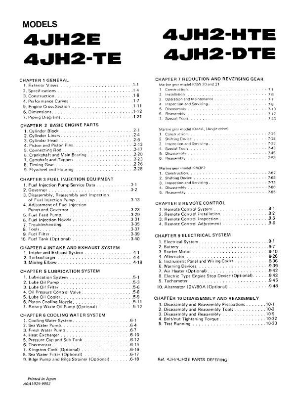 YANMAR MARINE DIESEL ENGINE 4JH2E TE HTE DTE WORKSHOP SERVICE MANUAL REPRINTED