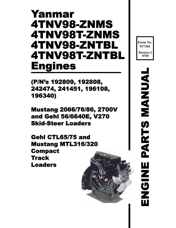 YANMAR 4TNV98 ZNMS T-ZNMS ZNTBL T-ZNTBL ENGINE PARTS MANUAL REPRINTED COMB BOUND