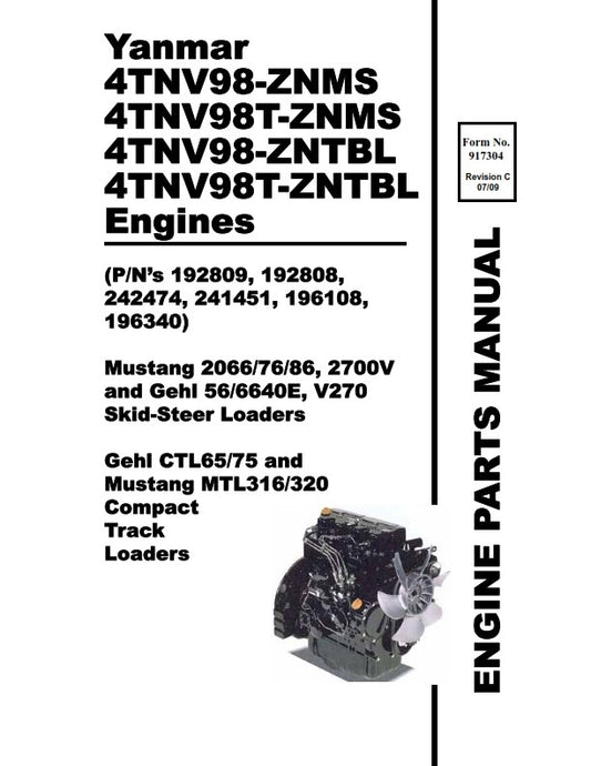 YANMAR 4TNV98 ZNMS T-ZNMS ZNTBL T-ZNTBL ENGINE PARTS MANUAL REPRINTED COMB BOUND