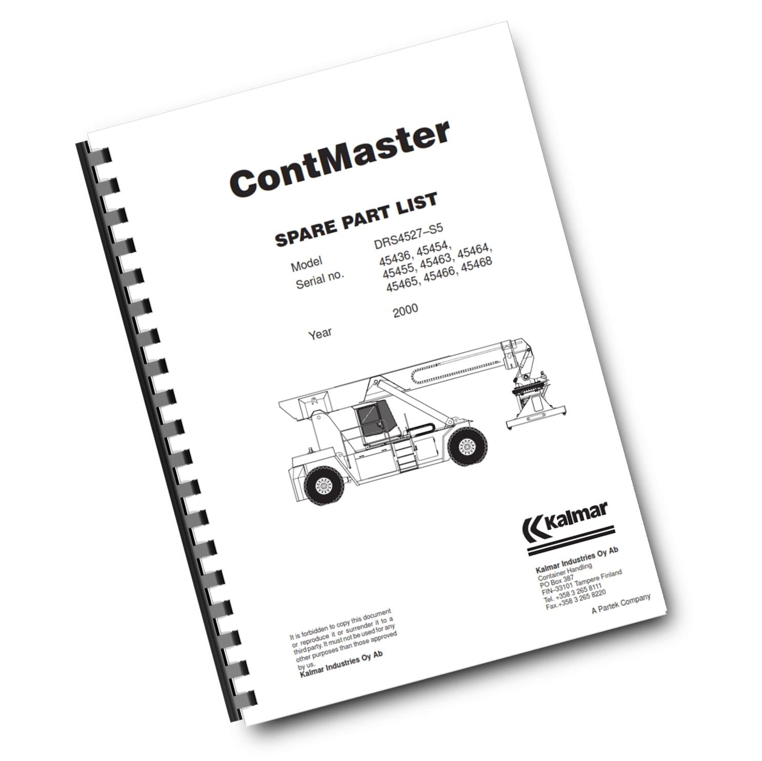 KALMAR CONTMASTER SPARE PART LIST DRS4527-S5 MANUAL REPRINTED 2000 COMB BOUND