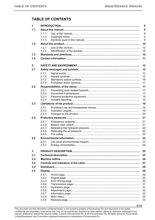 KONECRANES SMV 4127-4545 TB OPERATING & MAINTENANCE MANUAL REPRINTED COMB BOUND