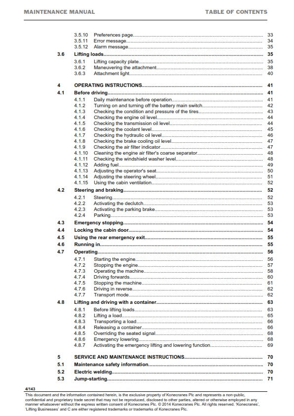 KONECRANES SMV 4127-4545 TB OPERATING & MAINTENANCE MANUAL REPRINTED COMB BOUND
