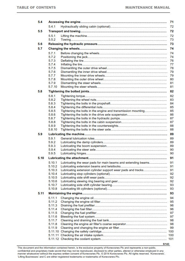KONECRANES SMV 4127-4545 TB OPERATING & MAINTENANCE MANUAL REPRINTED COMB BOUND