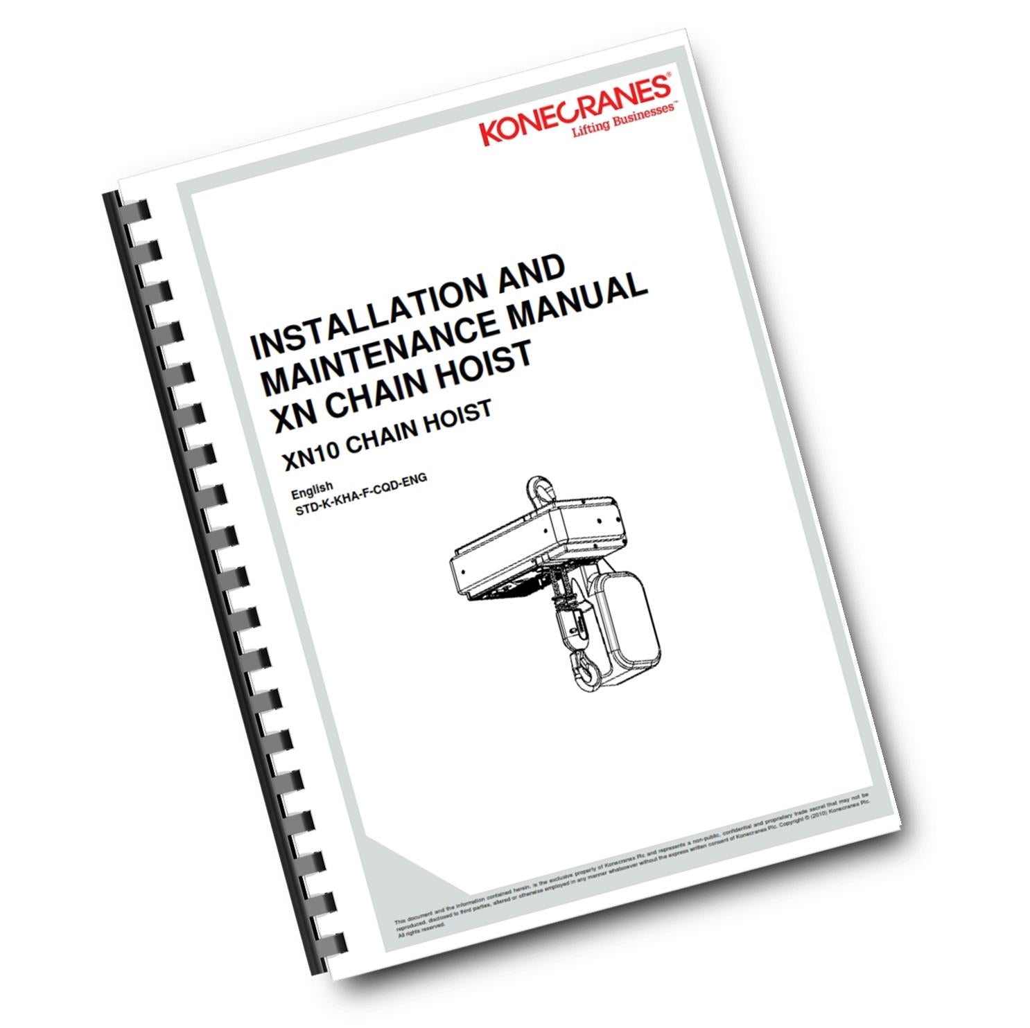 KONECRANES XN10 CHAIN HOIST INSTALL & MAINTENANCE MANUAL REPRINTED COMB BOUND