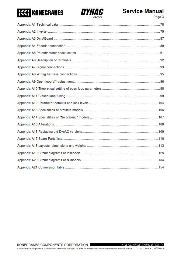 KONECRANES DYNAC VECTOR SERVICE MANUAL REPRINTED 1999