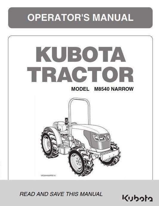 KUBOTA TRACTOR M8540 NARROW OPERATOR MANUAL REPRINTED COMB BOUND