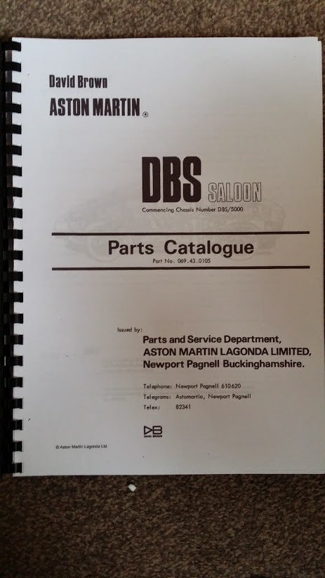 ASTON MARTIN DBS SALOON PARTS MANUAL REPRINTED A4 COMB BOUND - FROM DBS/5000