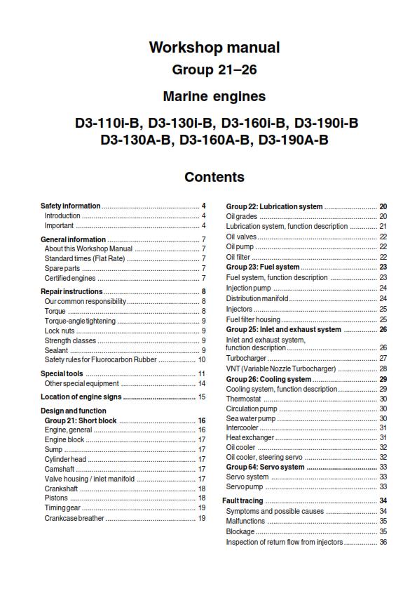 VOLVO PENTA GROUP 21-26 D3 ENGINE WORKSHOP MANUAL REPRINTED 07-2006