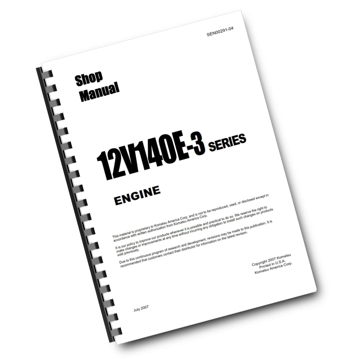 KOMATSU 12V140E-3 SERIES ENGINE WORKSHOP SHOP MANUAL REPRINTED COMB BOUND