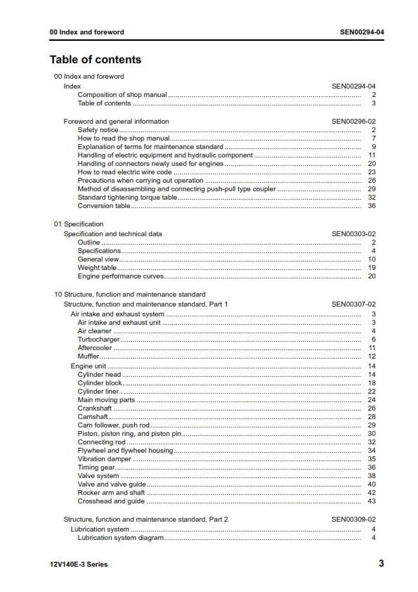 KOMATSU 12V140E-3 SERIES ENGINE WORKSHOP SHOP MANUAL REPRINTED COMB BOUND