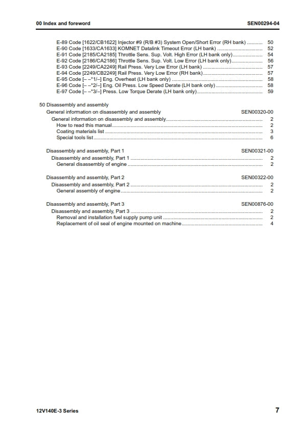 KOMATSU 12V140E-3 SERIES ENGINE WORKSHOP SHOP MANUAL REPRINTED COMB BOUND