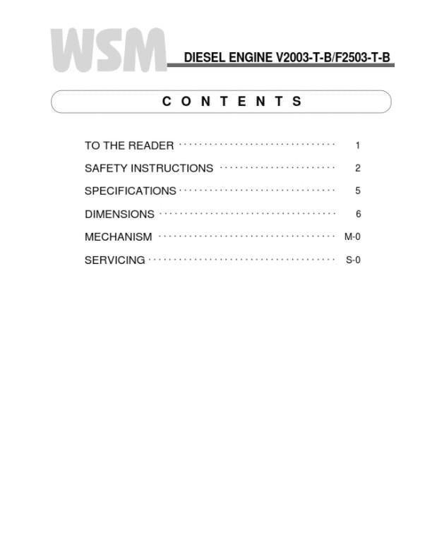 KUBOTA ENGINE V2003-T-B F2503-T-B WORKSHOP SERVICE MANUAL REPRINTED COMB BOUND