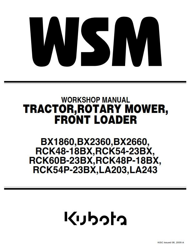 KUBOTA TRACTOR BX1860 BX2360 BX2660 WORKSHOP MANUAL REPRINTED 2009 EDITION