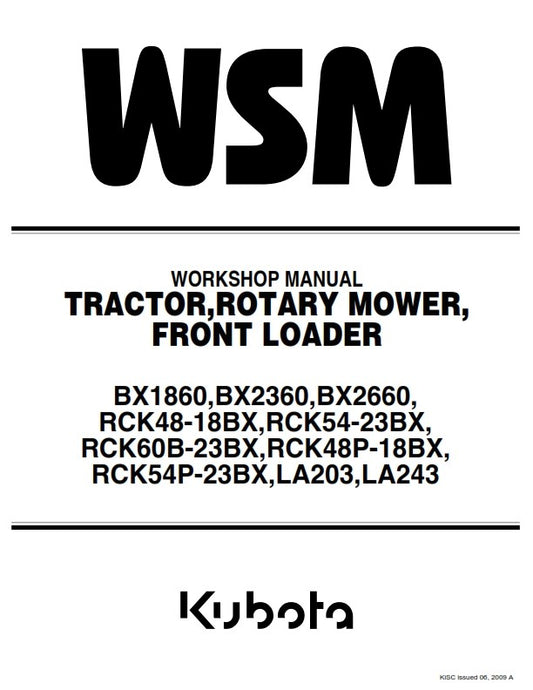 KUBOTA TRACTOR BX1860 BX2360 BX2660 WORKSHOP MANUAL REPRINTED 2009 EDITION