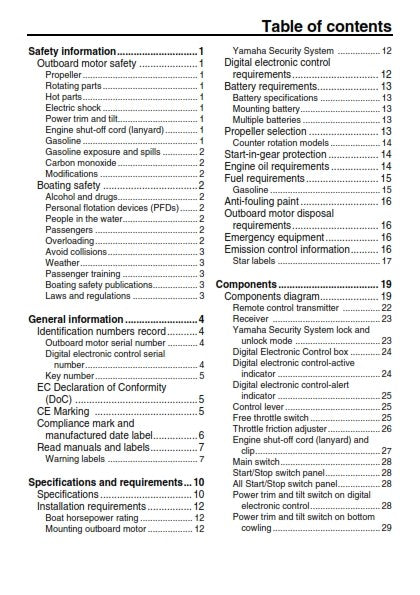 YAMAHA F(L)225F F(L)250D F(L)300B F(L)250D1 F(L)300B1 OWNER MANUAL 2014 REPRINT