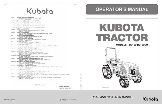 KUBOTA TRACTOR B3150 B3150SU OPERATORS MANUAL REPRINT COMB BOUND